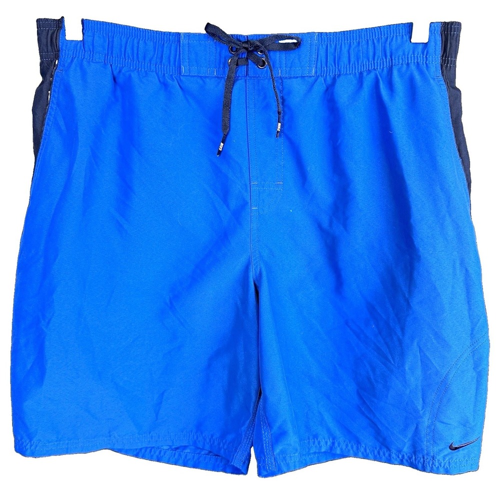 Nike Swim Shorts Mens M Blue  Colorblock Logo Drawstring Elastic Waist Athletic